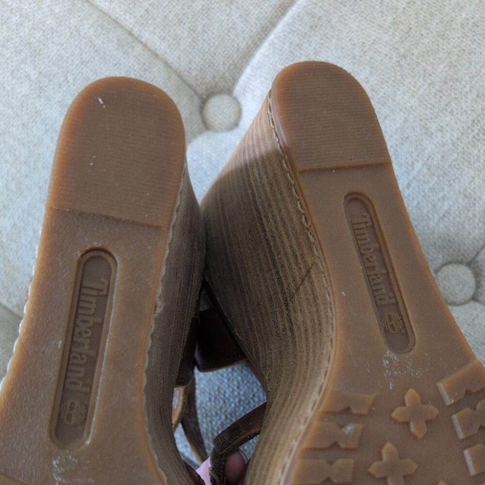 Timberland Danforth Brown Leather Wedge Sandals Size 8 - Picture 5 of 7